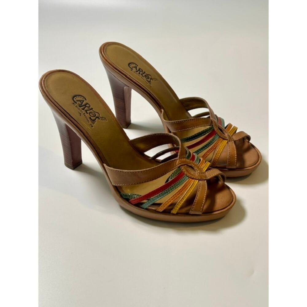 Carlos Santana Hippie Rainbow Leather Mule Heels Sz 8.5 Boho Resort VTG Inspired
